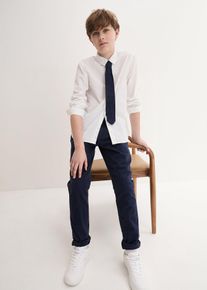 bonprix Chinohose Langarmhemd und Krawatte (3-tlg.Set), blau, Gr.164/170, 3-teiliger Jungen Komplett-Look mit Hemd und Krawatte, 100% Baumwolle (organic)