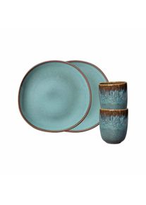 Geschirr-Set "Fr&uuml;hst&uuml;cks-Set Lave 4er Set", blau (glac&eacute;), 4, Steingut, LIKE. BY VILLEROY & BOCH, Geschirr-Sets, Geschirr-Set, Sp&uuml;lmaschinenfest, Mikrowellensicher