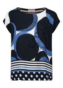 Blusenshirt Betty Barclay "Blusenshirt mit Aufdruck", Damen, Gr. 48, blau (dunkelblau, wei&szlig;), Obermaterial: 95% Viskose CV. 5% Elasthan EL., Shirts Blusenshirt