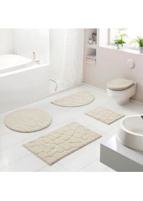 Badematte Grund "Ashtar, Badvorleger, Badezimmer Teppich, 3D-Design", beige (creme), H:20mm, Polyester, Badematten, Badematte, Hoch-Tief-Design mit organischer Steinoptik, Made in Europe