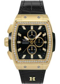 Chronograph Haemmer Germany "TONNEAU", schwarz (schwarz, schwarz), Armbanduhren, Damen, Chronograph, Quarzuhr, Armbanduhr, Damenuhr, Lederarmband, verschraubte Krone, Tag
