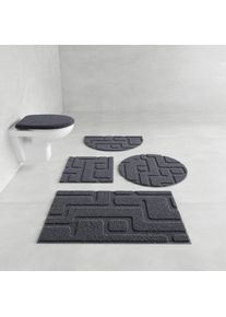 Badematte Grund "Riana, Badvorleger, Badezimmer Teppich, sehr weich", grau (anthrazit), H:20mm, Polyester, Badematten, Badematte, Modernes Design mit Linien in Hoch-Tief-Struktur, Made in Europe