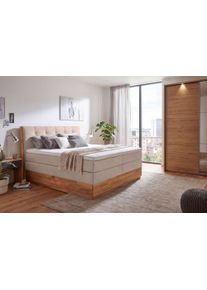 Boxspringbett OTTO HOME "Alleea, Doppelbett, Polsterbett, Federkernbett, Komforbett, 160/180 cm", hellbraun, B:165cm L:210cm, 100% PES, Komplettbetten, Boxspringbett, inkl. Topper, zwei Bettk&auml;sten, Taschen-Federkernmatratze, H&auml;rtegrad 3