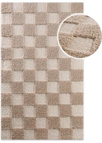 Badematte Wecon Home "Bobbi", beige, H:25mm, Oberfl&auml;che: 100% Polyester, Badematten, Badematte, Badteppich, Schachbrett-Design, weich, rutschhemmend, waschbar