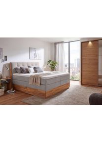 Boxspringbett OTTO HOME "Alleea, Doppelbett, Polsterbett, Federkernbett, Komforbett, 160/180 cm", hellgrau, B:165cm L:210cm, 100% PES, Komplettbetten, Boxspringbett, inkl. Topper, zwei Bettk&auml;sten, Taschen-Federkernmatratze, H&auml;rtegrad 3