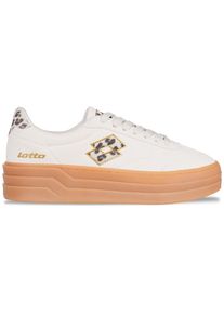 Plateausneaker Lotto, Damen, Gr. 36, wei&szlig; (sanftes wei&szlig;, leo), Synthetik, mehrfarbig, Schuhe Plateausneaker, - mit raffinierter Plateausohle im Lagenlook