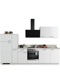 K&uuml;chenzeile KOCHSTATION "KS-Scafa, mit h&ouml;henverstellbaren F&uuml;&szlig;en", wei&szlig; (k&uuml;che: wei&szlig;, korpus: wei&szlig;, arbeitsplatte: zementfarben hell), B:310cm T:60cm, Komplettk&uuml;chen-Sets, K&uuml;chenzeile, vormontiert, wahlweise mit E-Ger&auml;ten, mit Soft-Close, Breite 310 cm