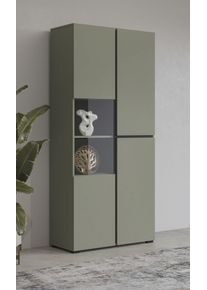 Vitrine OTTO HOME "Cross, H&ouml;he 183,5 cm, moderne grifflose Standvitrine mit 3 T&uuml;ren", gr&uuml;n (salbei), B:79,5cm H:183,5cm T:40cm, FSC-zertifizierter Holzwerkstoff, Glas, Melamin, Schr&auml;nke, Vitrine, Hochschrank mit viel Stauraum, Glast&uuml;r und verstellbaren Einlegeb&ouml;den, Topseller