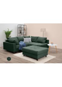 Ecksofa Collection AB "Toni L-Form, B: 215 cm", gr&uuml;n (flaschengr&uuml;n), B:215cm H:44cm T:184cm, 100%Polyester, Sofas, Ecksofa, Set: Sofa & Hocker, 2 Zierkissen, Federkern