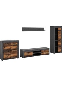 Wohnwand Home Affaire "AOSTA, Breite 330cm, 4-teilige Wohn-Kombination", grau (matera grau, old wood nachbildung), B:330cm H:159cm T:40cm, Holzwerkstoff, Kastenm&ouml;bel-Sets, Wohnwand, Wohnwand, Kombination, Anbauwand, M&ouml;bel Set, Schrankwand, M&ouml;bel Kombi