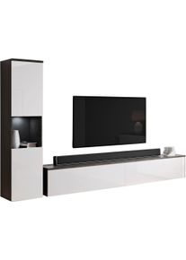 Wohnwand OTTO HOME "PARIS, Vitrine T&uuml;ranschlag links/rechts wechselbar", schwarz-wei&szlig; (matera anthrazit, wei&szlig; hochglanz), B:220cm H:130cm T:33cm, Kastenm&ouml;bel-Sets, Wohnwand, grifflose Design, stehend und h&auml;ngend montierbar