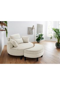Loveseat "Ravi Sessel, B: 114 cm, Sitzh&ouml;he: 42 cm", creme, wei&szlig;, B:114cm H:83cm T:154cm, 100% PES, ATLANTIC HOME COLLECTION, Sessel, Loveseat, XXL- Sessel, mit Stauraumhocker, R&uuml;ckenst&uuml;tze & 4 Zierkissen