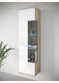 Vitrine OTTO HOME "Kenia, stehend und h&auml;ngend, T&uuml;ranschlag wechselbar", wei&szlig; (eiche sonoma, wei&szlig; hochglanz), B:45cm H:161cm T:32cm, FSC-zertifizierter Holzwerkstoff, Schr&auml;nke, Vitrine, Vitrineschrank mit Glast&uuml;ren 160 cm H&ouml;he