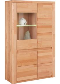 Vitrine OTTO HOME "Burani", beige (kernbuche teilmassiv), B:90cm H:145cm T:35cm, Holz teilmassiv, Schr&auml;nke, Vitrine, grifflose Optik