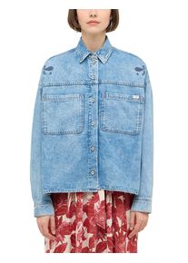Hemdbluse Mustang "Damen Style Ayana Overshirt", Damen, Gr. 44, blau (blau 410), 100% Baumwolle, unifarben, oversize, Blusen Hemdbluse