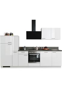 K&uuml;chenzeile KOCHSTATION "KS-Scafa, mit h&ouml;henverstellbaren F&uuml;&szlig;en", wei&szlig; (k&uuml;che: wei&szlig;, korpus: wei&szlig;, arbeitsplatte: stahlfarben dunkel), B:310cm T:60cm, Komplettk&uuml;chen-Sets, K&uuml;chenzeile, vormontiert, wahlweise mit E-Ger&auml;ten, mit Soft-Close, Breite 310 cm