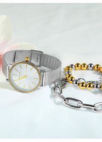 Quarzuhr, silberfarben, Armbanduhren, Damen, Quarzuhr