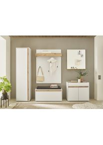 Garderoben-Set Home Affaire "GIRON/CiTY, moderne Garderobe, Komplettset mit viel Stauraum", wei&szlig;, B:260cm H:200cm T:40cm, Holzwerkstoff, Kastenm&ouml;bel-Sets, Garderoben-Set, enth&auml;lt Schrank, Kommode, Spiegel, Paneel & Schuhbank +Sitzkissen