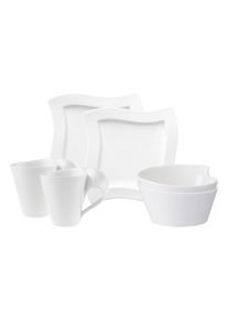 Villeroy & Boch Geschirr-Set VILLEROY & BOCH "Fr&uuml;hst&uuml;cks-Set NewWave 6er Set wei&szlig;", wei&szlig;, 6, Porzellan, Geschirr-Sets, Geschirr-Set, Sp&uuml;lmaschinengeeignet, Mikrowellenfest