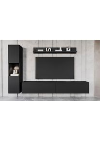 Wohnwand OTTO HOME "PARIS, Vitrine T&uuml;ranschlag links/rechts wechselbar", schwarz (graphite schwarz matt), B:220cm H:130cm T:33cm, Kastenm&ouml;bel-Sets, Wohnwand, grifflose Design, stehend und h&auml;ngend montierbar
