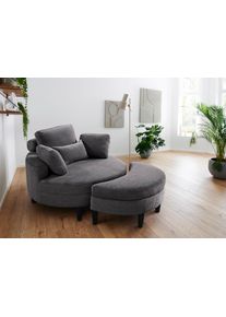 Loveseat "Ravi Sessel, B: 114 cm, Sitzh&ouml;he: 42 cm", anthrazit, B:114cm H:83cm T:154cm, 100% PES, ATLANTIC HOME COLLECTION, Sessel, Loveseat, XXL- Sessel, mit Stauraumhocker, R&uuml;ckenst&uuml;tze & 4 Zierkissen