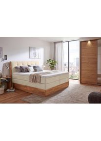 Boxspringbett OTTO HOME "Alleea, Doppelbett, Polsterbett, Federkernbett, Komforbett, 160/180 cm", beige, B:185cm L:210cm, 100% PES, Komplettbetten, Boxspringbett, inkl. Topper, zwei Bettk&auml;sten, Taschen-Federkernmatratze, H&auml;rtegrad 3