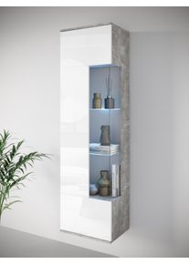Vitrine OTTO HOME "Kenia, stehend und h&auml;ngend, T&uuml;ranschlag wechselbar", wei&szlig; (betonoptik, wei&szlig; hochglanz), B:45cm H:161cm T:32cm, Schr&auml;nke, Vitrine, Vitrineschrank mit Glast&uuml;ren 160 cm H&ouml;he