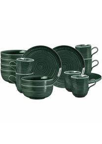 Geschirr-Set Seltmann Weiden "Fr&uuml;hst&uuml;cks-Set Terra 18er Set", gr&uuml;n (moosgr&uuml;n), 18, Porzellan, Geschirr-Sets, Geschirr-Set, Sp&uuml;lmaschinenfest, Mikrowellensicher, Ofenfest