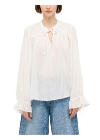 Langarmbluse Mustang "Damen Style Feminine Blouse", Damen, Gr. 46, wei&szlig; 2013, Chiffon, 74% Baumwolle, 26% Viskose, unifarben, regular fit, tiefer V-Ausschnitt, Blusen Langarmbluse