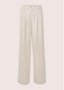 Madeleine Mode Stoffhose MADELEINE "Palazzohose Bundfaltenhose mit weitem Bein", Damen, Gr. 40, N + K Gr, wei&szlig; (perlwei&szlig;, melange), Obermaterial: 73% Polyester PES. 24% Viskose CV. 3% Elasthan EL., Modern, weit, Hosen Stoffhose, Leicht mellierter Stoff