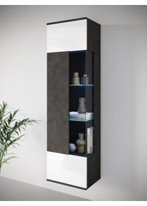 Vitrine OTTO HOME "Kenia, stehend und h&auml;ngend, T&uuml;ranschlag wechselbar", schwarz-wei&szlig; (matera anthrazit, wei&szlig; hochglanz), B:45cm H:161cm T:32cm, Schr&auml;nke, Vitrine, Vitrineschrank mit Glast&uuml;ren 160 cm H&ouml;he