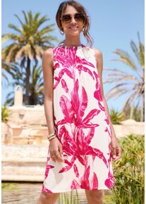 Druckkleid Lascana "mit sommerlichem Allover-Print aus Webware", Damen, Gr. 46, N-Gr, creme, pink bedruckt, Web, Obermaterial: 100% Viskose, bedruckt, figurumspielend knieumspielend, Rundhals, Kleider Druckkleid, modisches Sommerkleid, lockere Strandkleid, Kleid in lockerer Form