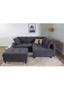 Ecksofa Collection AB "Toni L-Form, B: 215 cm", grau (anthrazit), B:215cm H:44cm T:184cm, 100%Polyester, Sofas, Ecksofa, Set: Sofa & Hocker, 2 Zierkissen, Federkern