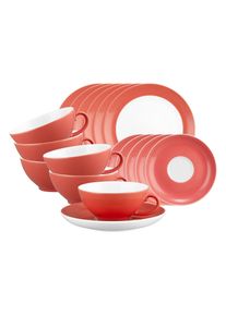 Geschirr-Set Seltmann Weiden "Teeservice Liberty Pure Colors 18er Set", rot (flamingo rot), 18, Porzellan, Geschirr-Sets, Geschirr-Set, Sp&uuml;lmaschinenfest, Mikrowellensicher, Ofenfest