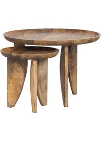 Beistelltisch Woood "High Heels Beistelltisch aus Mangoholz &Oslash;40x40 / &Oslash;70x47 cm", braun (natur), B:40cm H:40cm T:40cm, Tische, Beistelltisch, 2er-set, Abgerundete Kanten, Plattendicke 4&ndash;5 cm, je 2 cm einlaufend