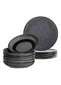 Geschirr-Set Leonardo "Tafelservice Matera 12er Set", grau (anthrazit), 12, Keramik, Geschirr-Sets, Geschirr-Set, Ideal f&uuml;r den Alltag, sp&uuml;lmaschinengeeignet, mikrowellengeeignet