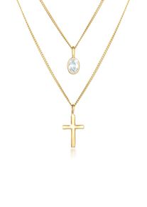 Silberkette Elli "Halskette Layer Zirkonia Kreuz Glaube 925 Silber" Gr. 40, gold, Halsketten, Damen, Silber 925 (Sterlingsilber), Silberkette