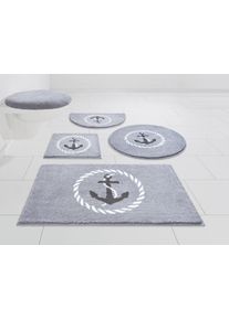 Badematte Grund "Port Louis" Gr. 8, silber (silberfarben), H:20mm, Kunstfaser, Badematten, Badematte, Design mit Anker, maritim, Made in Europe