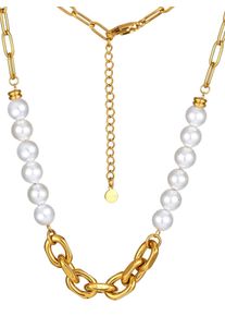 Collier Lady, gold (wei&szlig;), Halsketten, Damen, ca. 45 + 5cm, Edelstahl, Collier
