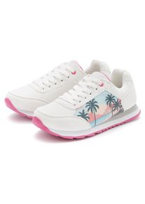 Sneaker Lascana "Freizeitschuh, Schn&uuml;rhalbschuh", Damen, Gr. 43, wei&szlig;, pink miami, Obermaterial: 80% Lederimitat, 20% Textilmaterial. Decksohle: 100% Textilmaterial. Futter: 100% Textilmaterial. Laufsohle: 100% Synthetik, bedruckt, Basic, Schuhe Sneaker, NEU mit raffiniertem St&auml;dte-Druck und herausnehmbarer Innensohle