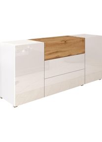 Sideboard Home Affaire "BERLIN", braun (wei&szlig; matt, eichefarben wotan, wei&szlig; hochglanz), B:150cm H:66,3cm T:39cm, Sideboards, Sideboard, Moderne grifflose Kommode Breite 150 cm, 4 Schubk&auml;sten/ 2 T&uuml;ren