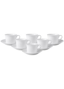 Villeroy & Boch Tasse VILLEROY & BOCH "Cappuccino Tassen mit Untertassen Cellini 350 ml 6er Set wei&szlig;", wei&szlig;, B:2cm H:2cm &Oslash;:18cm, Porzellan, Trinkgef&auml;&szlig;e, Tasse, Sp&uuml;lmaschinengeeignet, Mikrowellenfest