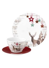 Geschirr-Set SELTMANN WEIDEN "Milchkaffeeservice Life Christmas 18er Set wei&szlig;-braun", bunt (wei&szlig;, braun), 18, Porzellan, Geschirr-Sets, Geschirr-Set, Sp&uuml;lmaschinengeeignet, Mikrowellengeeignet, Ofenfest, Salamandergeeignet, K&uuml;hlschrankgeeignet, Gefrierschrankgeeignet