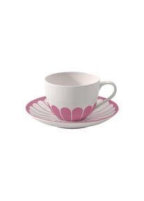 Villeroy & Boch Tasse VILLEROY & BOCH "Cappuccinotasse mit Untertasse Fleur Couleur 300 ml", pink (cassis), B:17,5cm H:9,5cm &Oslash;:17,5cm, Porzellan, Trinkgef&auml;&szlig;e, Tasse, Sp&uuml;lmaschinenfest, Mikrowellensicher