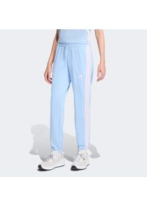 Sporthose adidas Sportswear "ESSENTIALS 3-STREIFEN FRENCH TERRY CUFFED", Damen, Gr. XL, N-Gr, glow blau, clear pink, normal, gr., Obermaterial: 55% Baumwolle, 36% Polyester, 9% Viskose, Hosen Sporthose, Regul&auml;re Passform, mittelhoher Bund, weiches French Terry Material