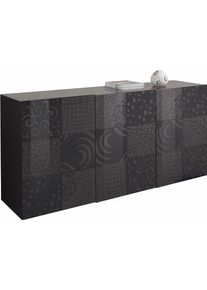 Sideboard Home Affaire "Miro", grau (anthrazit hochglanz lack mit siebdruck), Sideboards, Sideboard, Breite 181 cm mit dekorativem Siebdruck