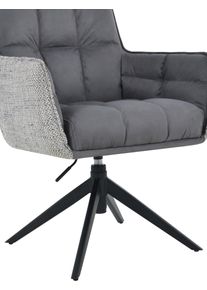 Drehstuhl Hela "POMBA", grau (dunkelgrau, grau, schwarz, dunkelgrau, grau), B:61cm H:88,5cm T:65cm, Metall, Polyester, Stoff, St&uuml;hle, Drehstuhl, 360 drehbar, h&ouml;henverstellbar, Federkorb, Armlehnen, 140kg belastbar