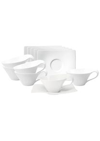 Villeroy & Boch Tasse VILLEROY & BOCH "Teetassen mit Untertassen NewWave 220 ml 6er Set wei&szlig;", wei&szlig;, B:14,6cm H:9,6cm, Porzellan, Trinkgef&auml;&szlig;e, Tasse, Sp&uuml;lmaschinengeeignet, Mikrowellengeeignet