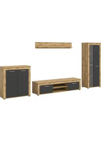 Wohnwand Home Affaire "AOSTA, Breite 330cm, 4-teilige Wohn-Kombination", grau (wotan eiche nachbildung, grau), B:330cm H:159cm T:40cm, Holzwerkstoff, Kastenm&ouml;bel-Sets, Wohnwand, Wohnwand, Kombination, Anbauwand, M&ouml;bel Set, Schrankwand, M&ouml;bel Kombi