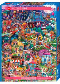 Puzzle Heye "Good Evening / Happytown", bunt, Puzzles, KinderB:50cm H:70cm, Pappe, Motiv, Puzzle, Made in Germany, B:50cm H:70cm